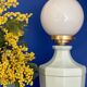 Vintage table lamp in blue ceramic and white opaline.