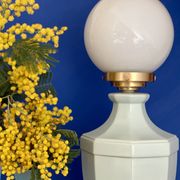 Vintage table lamp in blue ceramic and white opaline.