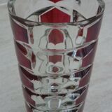 Pair of red and transparent triangular vases in vintage glass