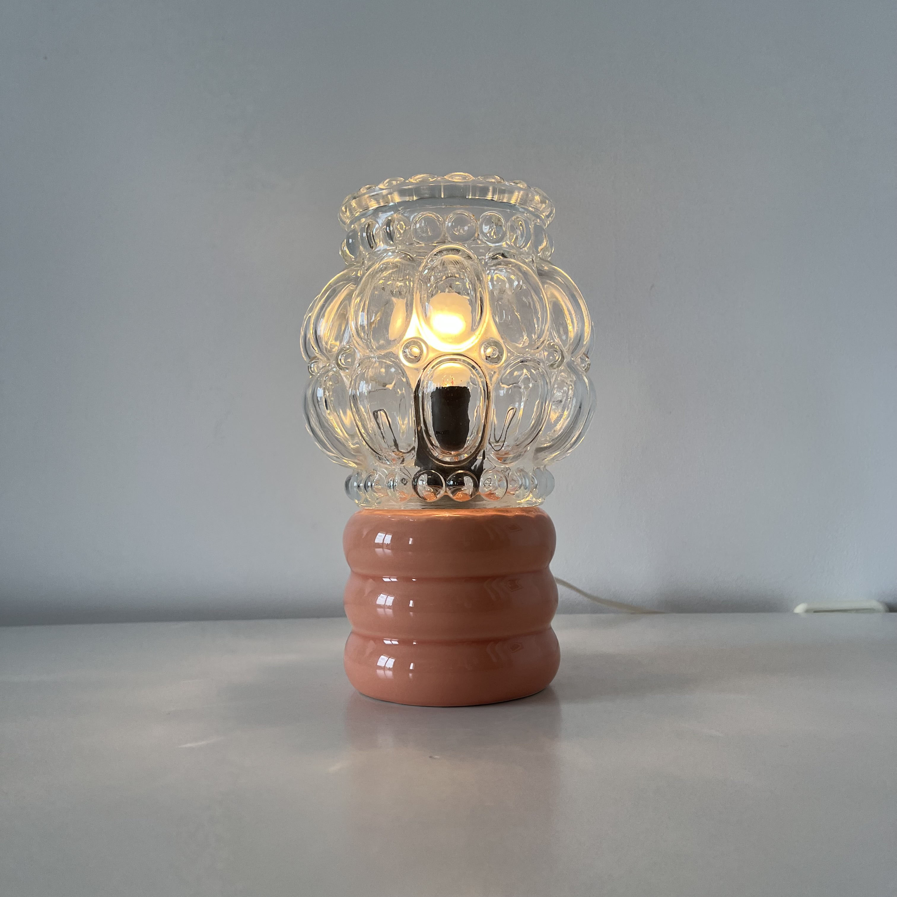 Ceramic lamp and glass globe 1970