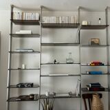 Michel Ducaroy style bookcase, in smoked glass and steel