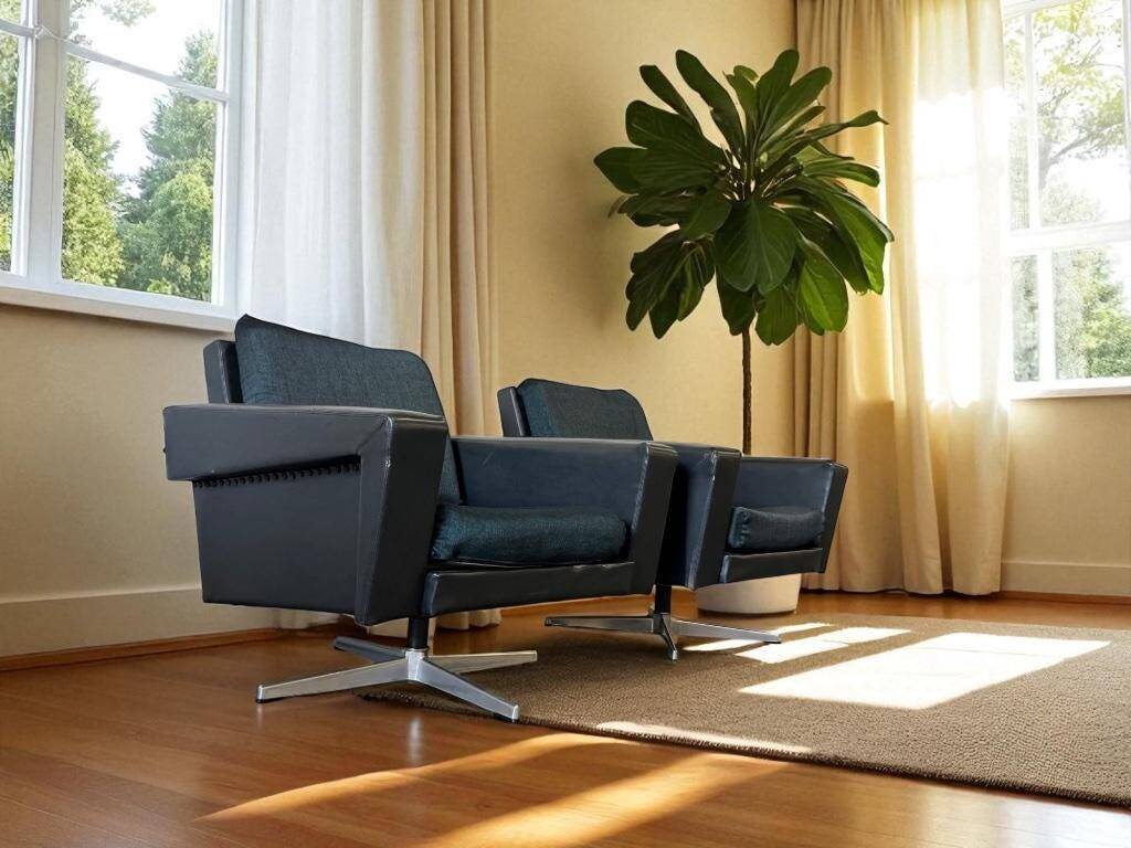 Ensemble de 2 fauteuils vintage monoplace sur piètements étoiles chromés