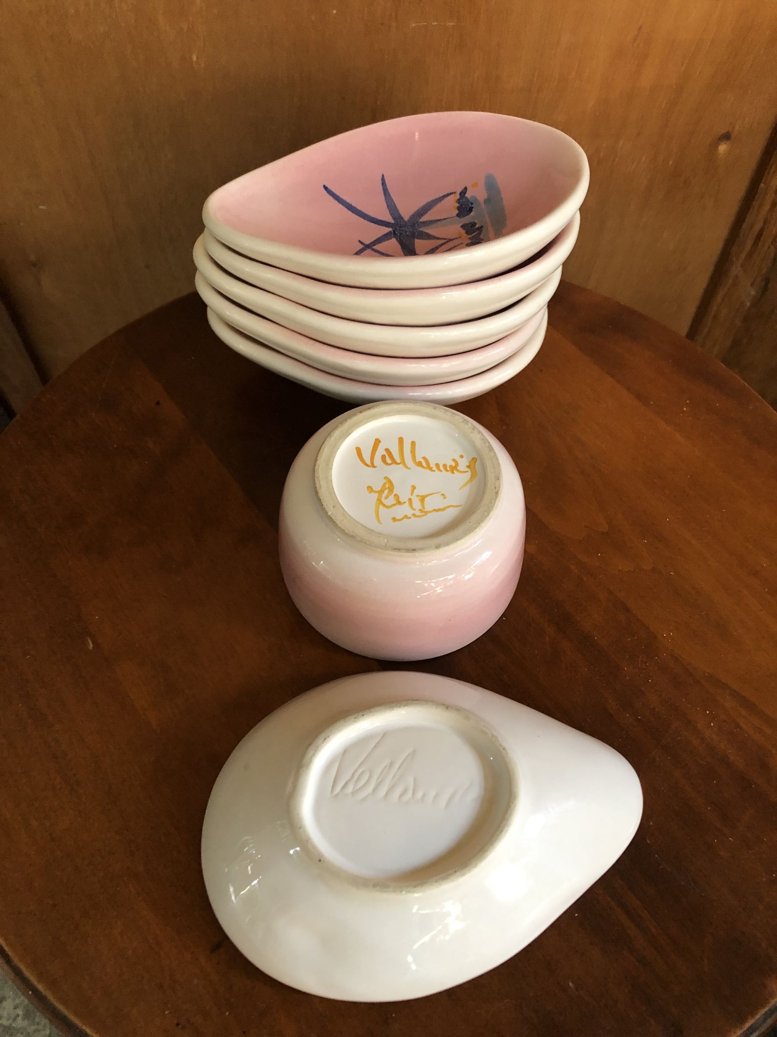 Ancien service apéro vallauris bol & 5 coupelles céramique rose