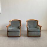 1960s Scandinavian Mid-century Armchairs, Solid Cherry Wood and Velvet