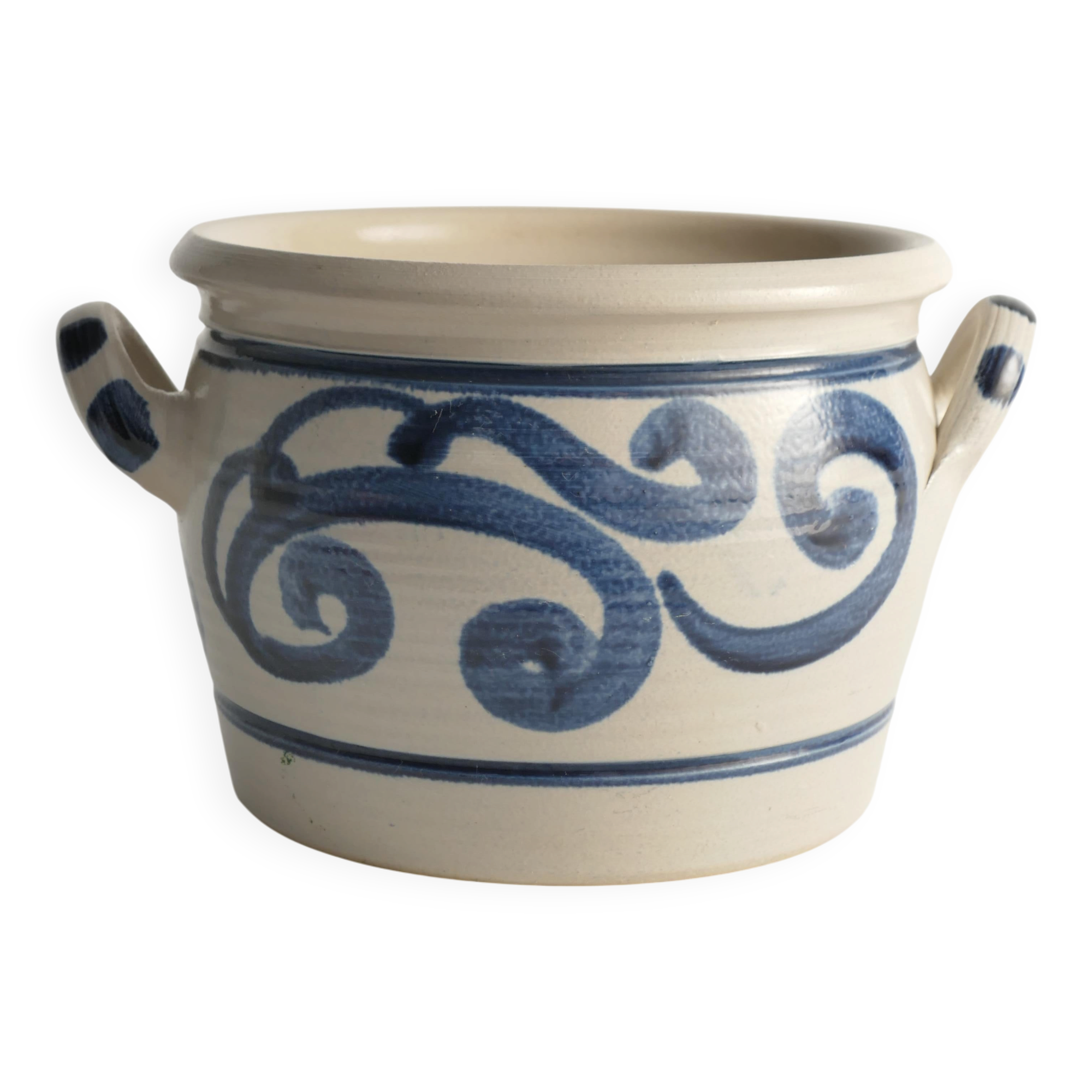 Folk Art Stoneware Jar with Cobalt Blue Floral Motif from Westerwald, Germany
