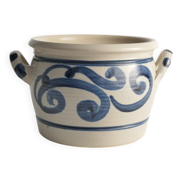 Folk Art Stoneware Jar with Cobalt Blue Floral Motif from Westerwald, Germany