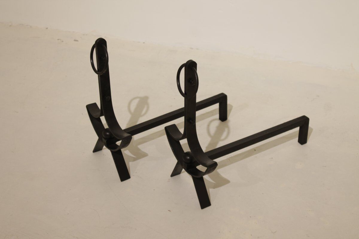Pair of modernist wrought iron fire dogs