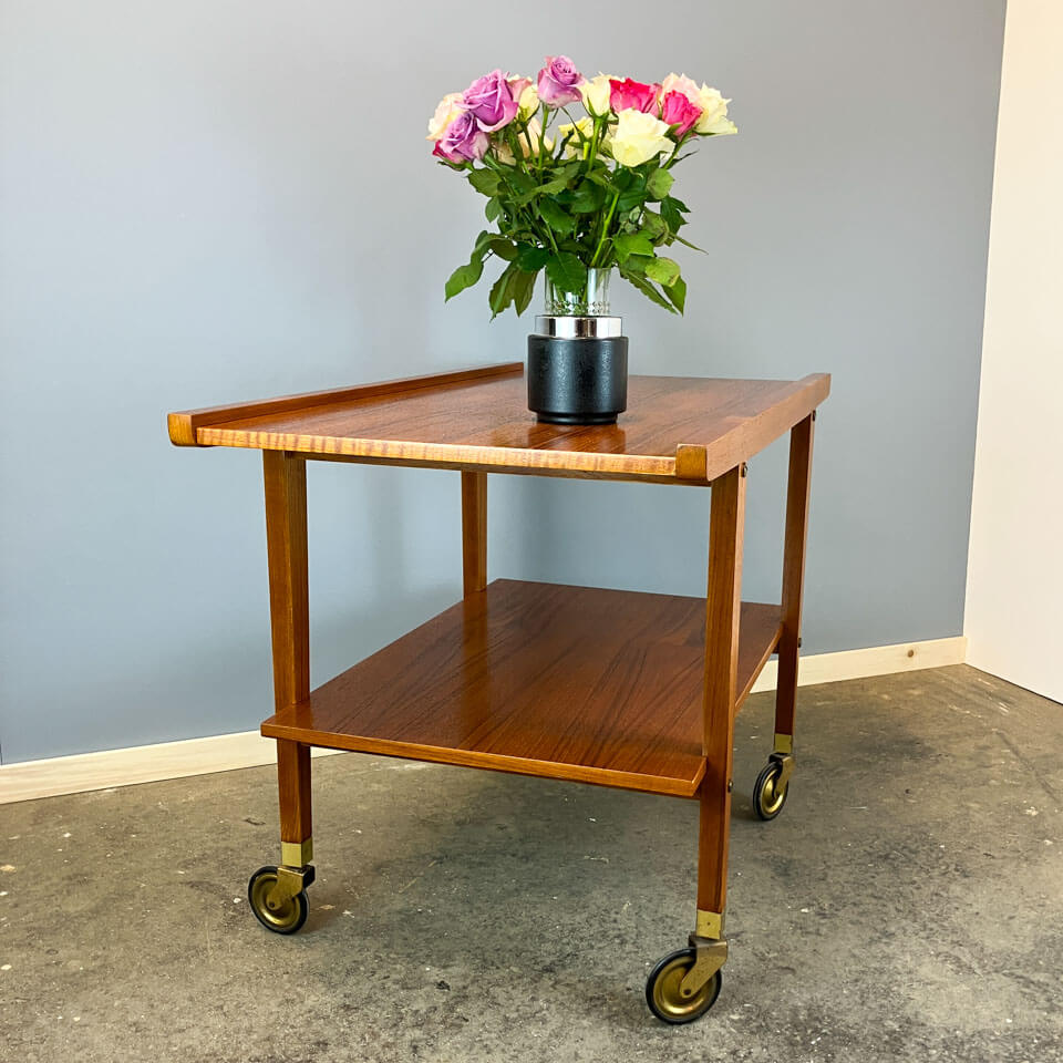 Rolling side table, serving trolley, teak, vintage from the 60s