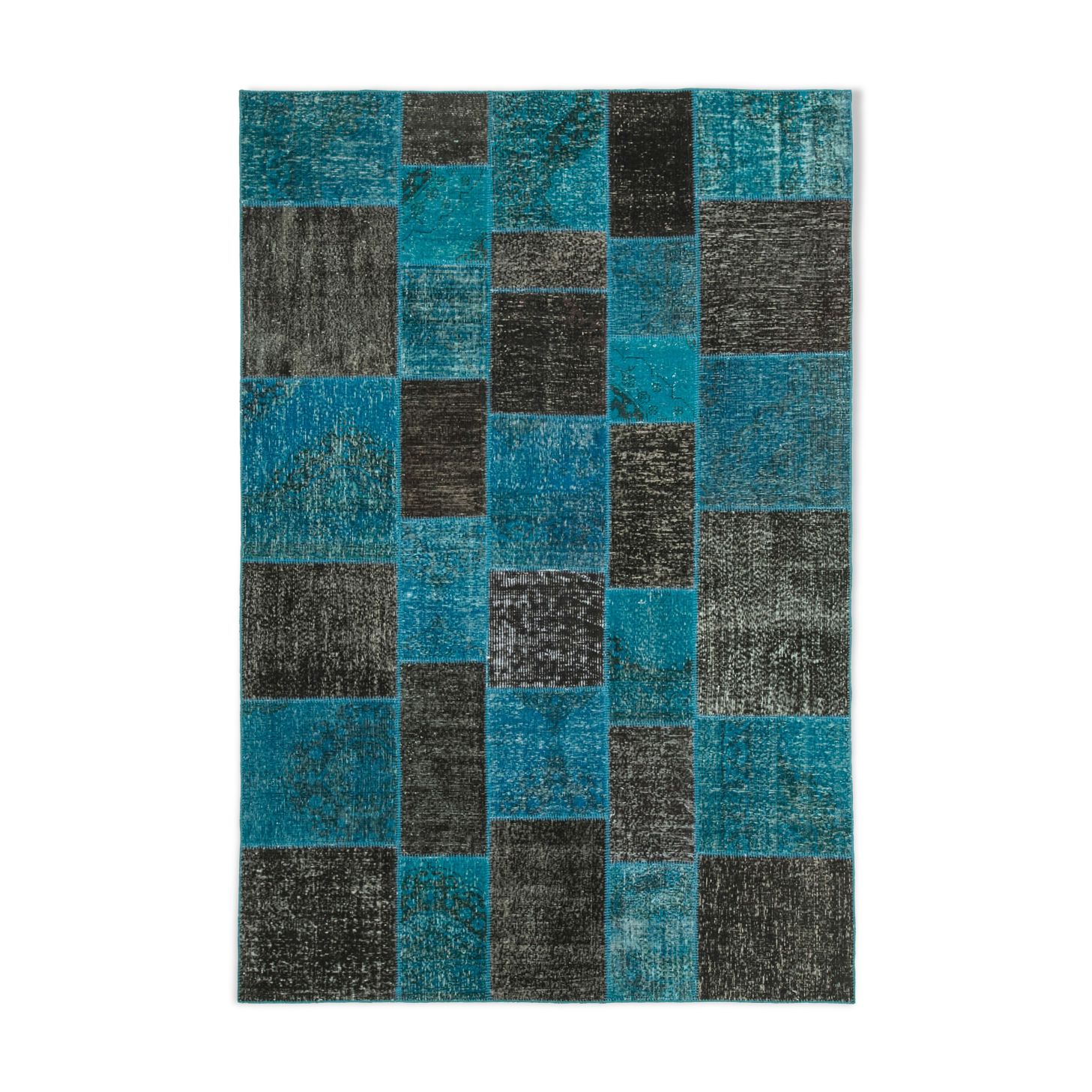 Hand-knotted turkish vintage 200 cm x 297 cm black patchwork carpet