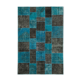 Hand-knotted turkish vintage 200 cm x 297 cm black patchwork carpet