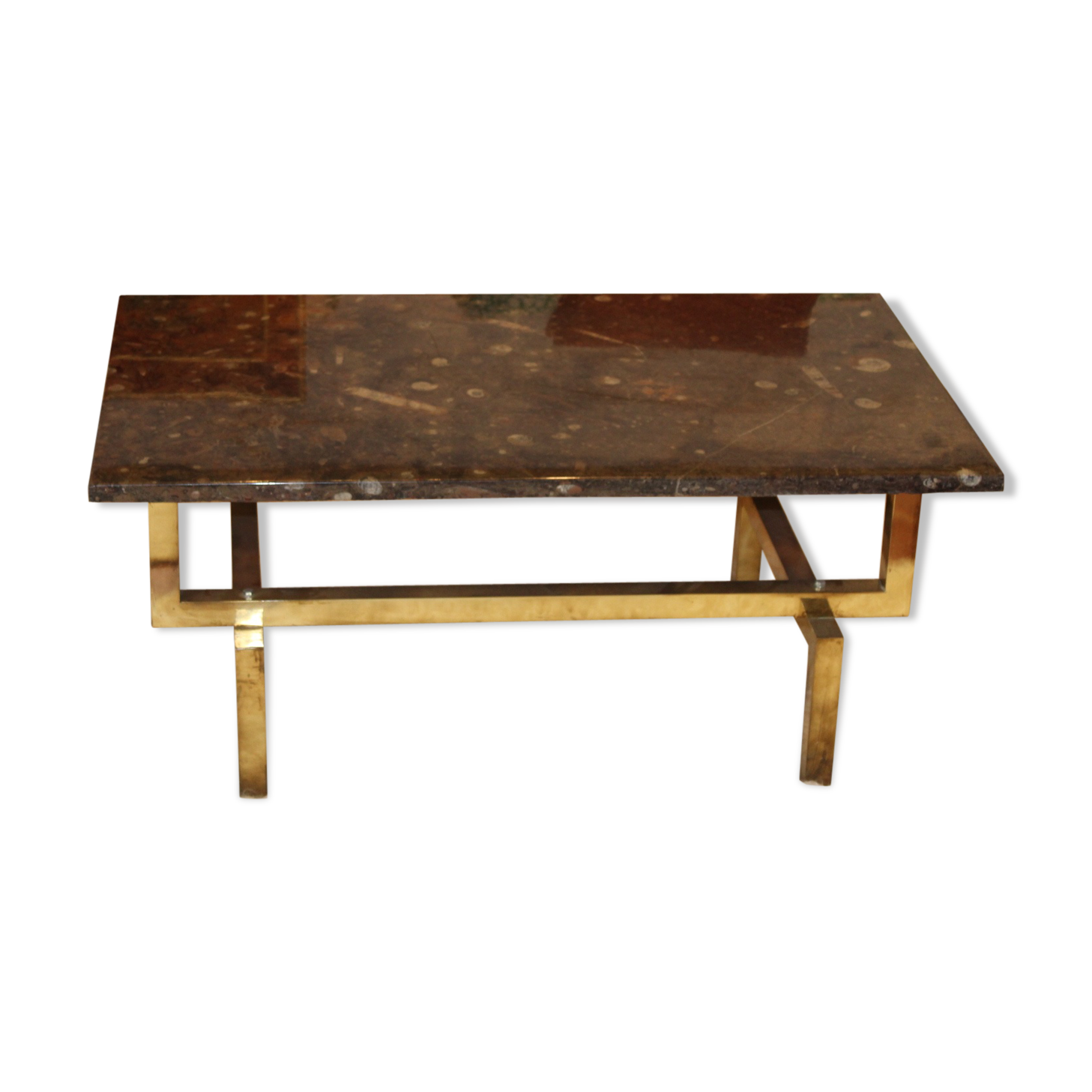 Black stone coffee table foot brass 70s