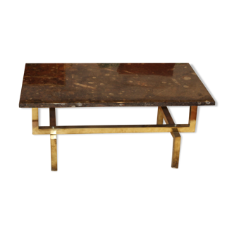 Black stone coffee table foot brass 70s