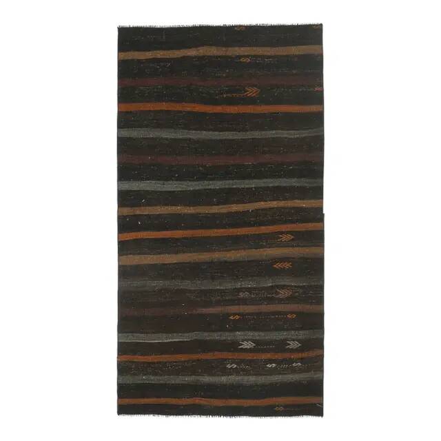 Vintage Turkish Hand-Knotted Wool Cotton Brown Kilim Runner 101x190
