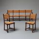 Bench and 2 chairs in solid oak and straw, French craftsmanship from 1940.