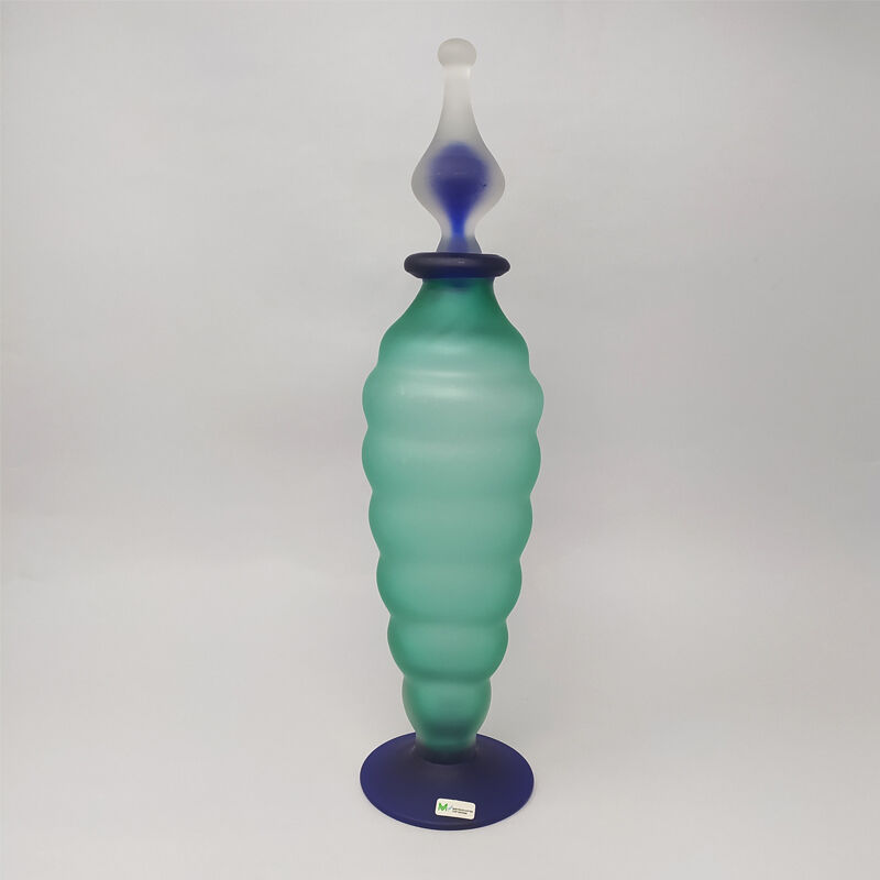 1970s Astonishing Green and Blue Bottle in Murano Glass By Michielotto