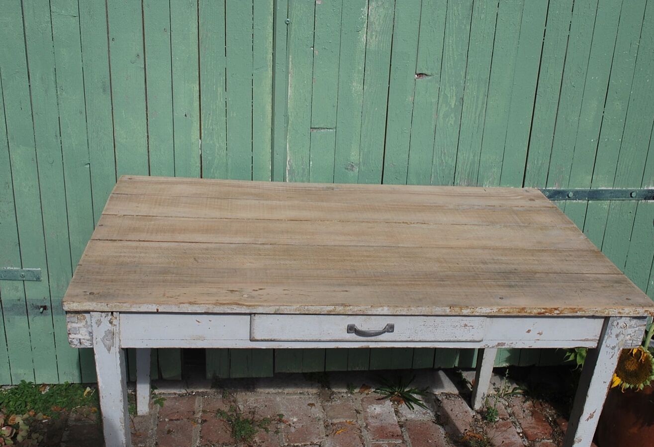 White farm table patinated