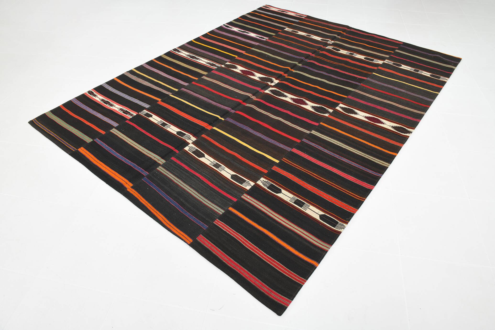 7x9 Multicolor Striped Pattern Kilim Rug, 215x280Cm