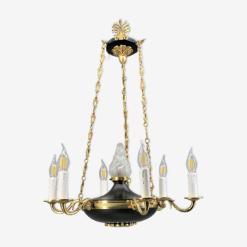 Empire-style bronze chandelier with six lights