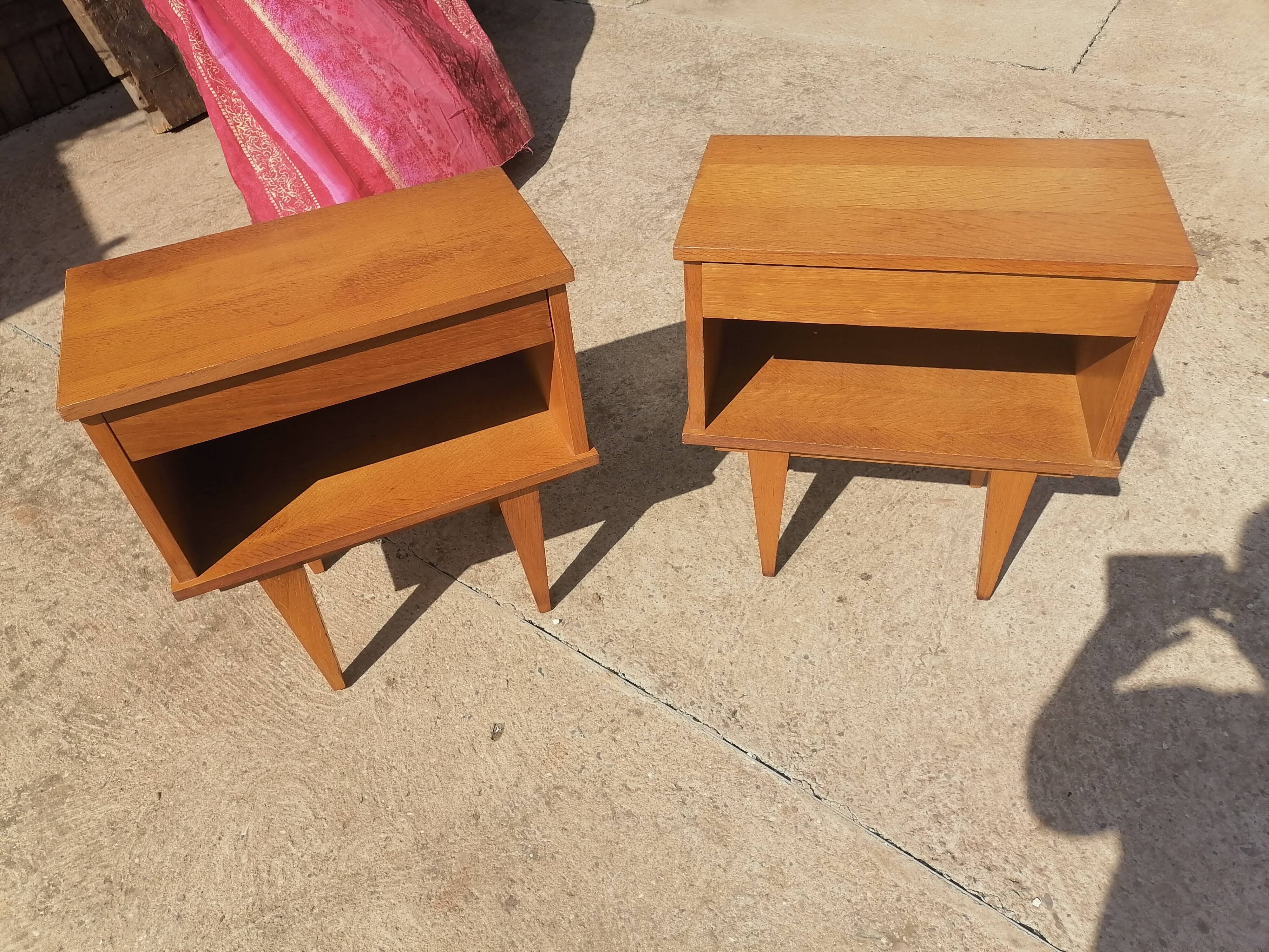 Set of 2 bedside tables Scandinavian style 1960 50 light wood