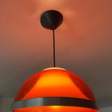 Space age pendant lamp in orange plexiglass and chromed metal
