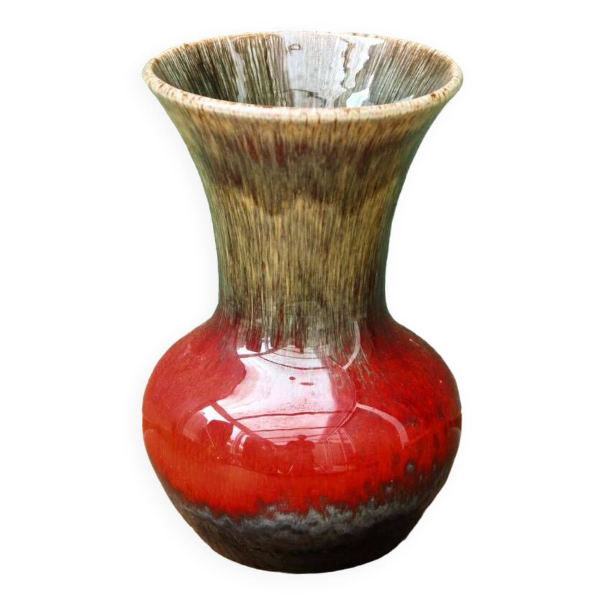 Vase Vallauris rouge et kaki