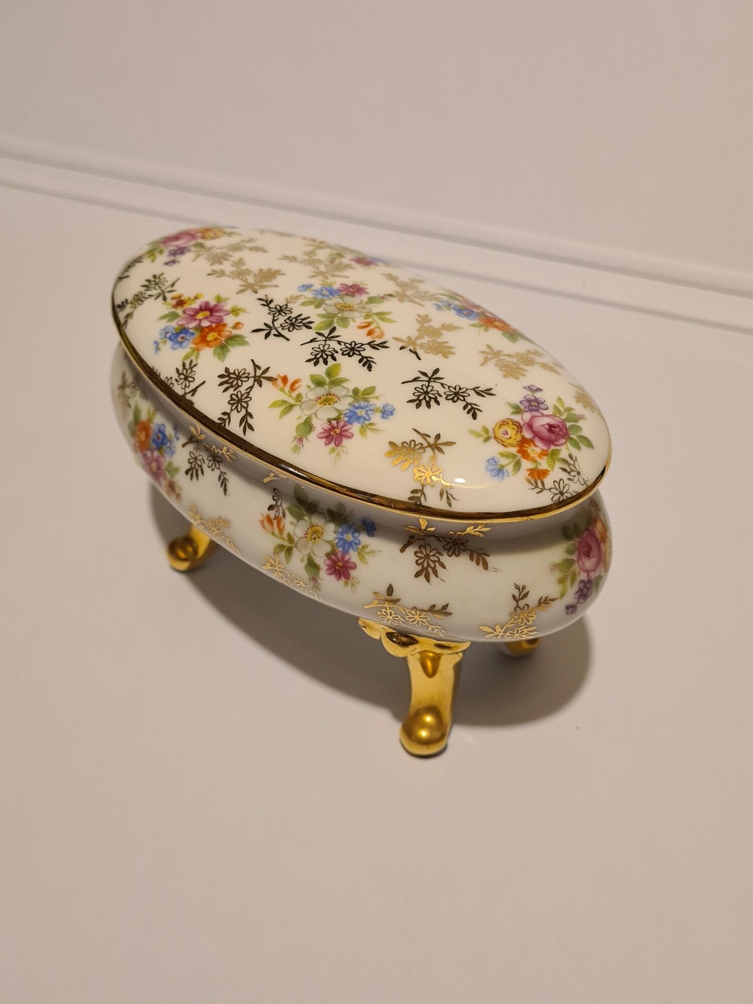 Limoges porcelain bonbonnière signed P & Cie Floral motif