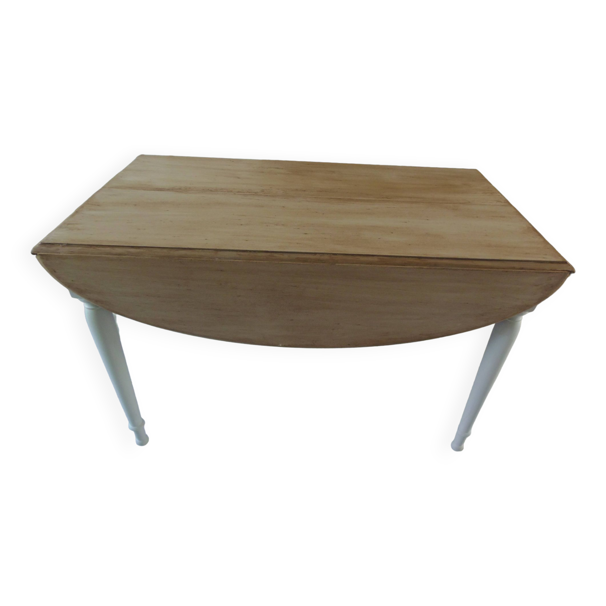 Flap table, pearl gray patinated base, medium oak waxed top.