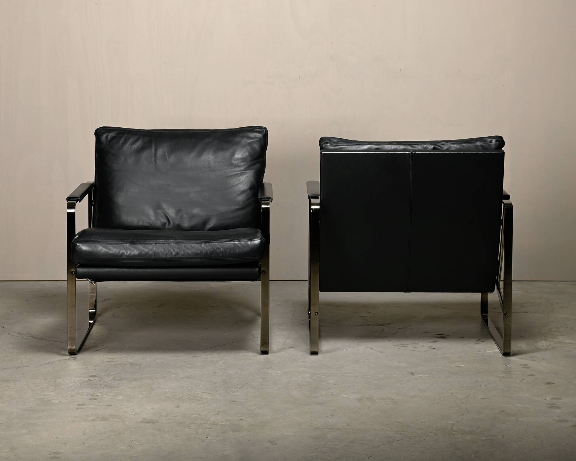 Preben Fabricius Black Leather Lounge Chairs Model 710, Walter Knoll