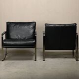 Preben Fabricius Black Leather Lounge Chairs Model 710, Walter Knoll