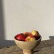 Vintage brown stoneware standing cup / empty pocket or fruit cup