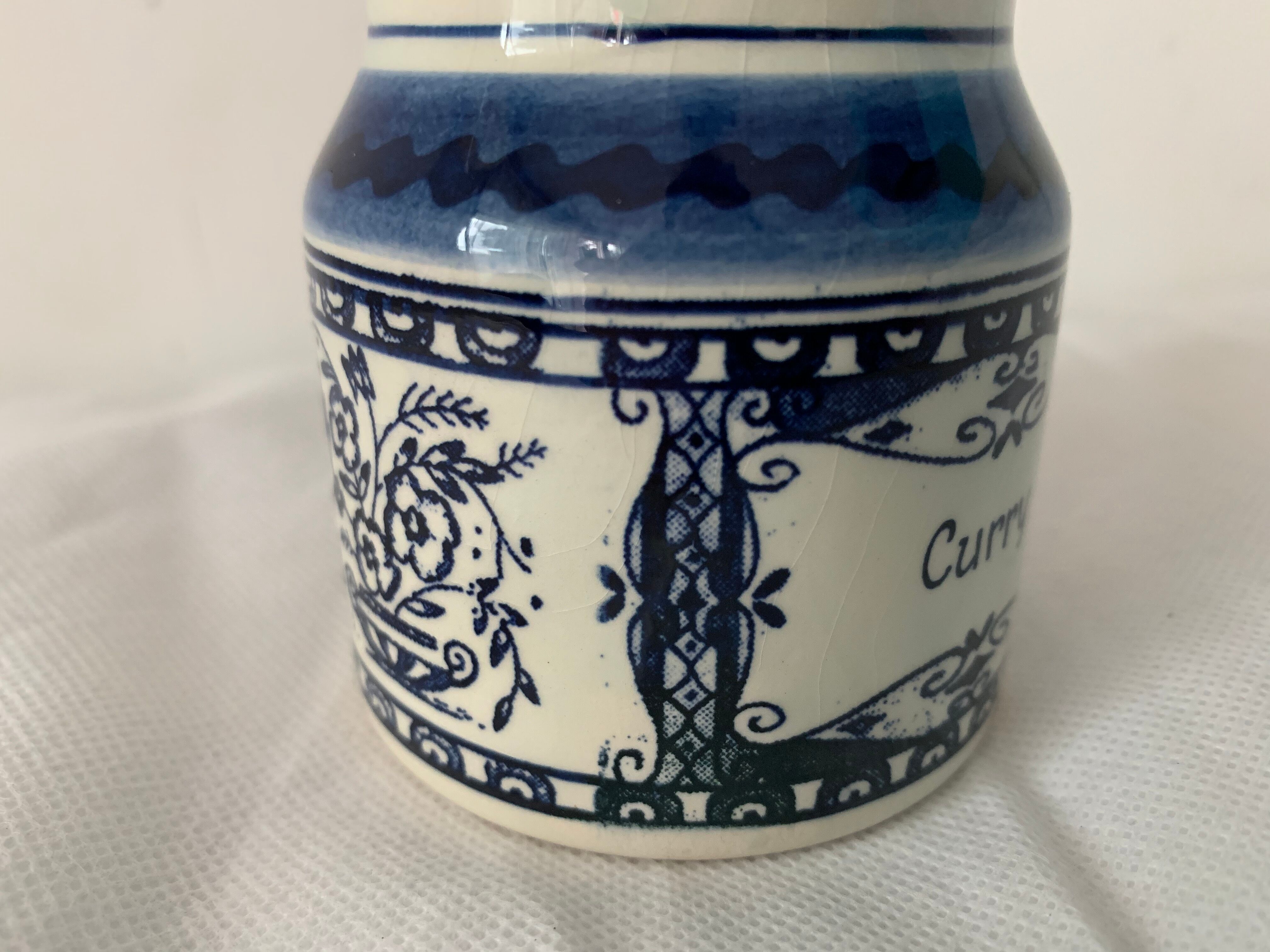 4 old blue and white delfts earthenware spice jars