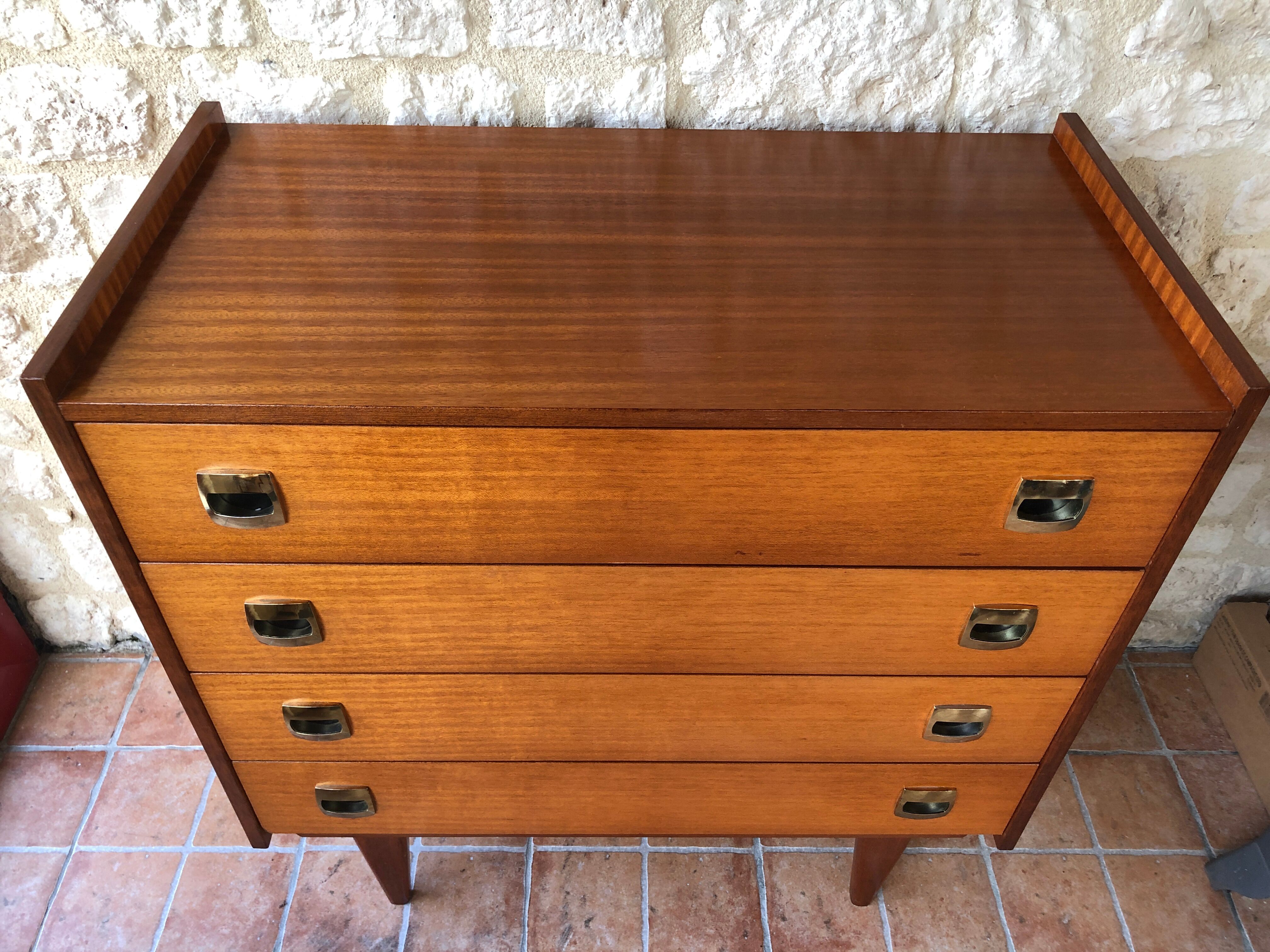 Vintage 60s chest of drawers has 4 drawers edited by Henri Couture