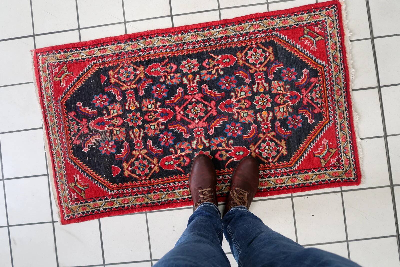 Handmade vintage Persian Hamadan rug 74cm x 129cm, 1960s