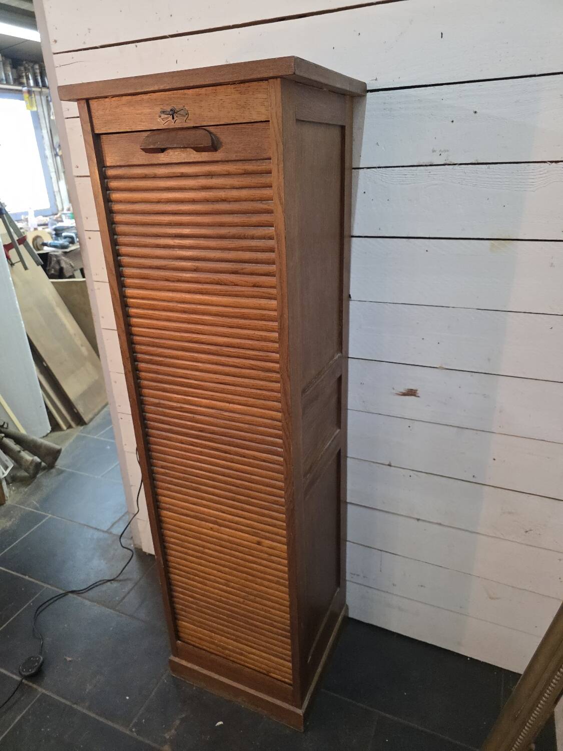 Oak curtain filing cabinet