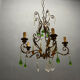 Italian 5-Light Tole Chandelier with Green & Amber Murano Glass Drops,