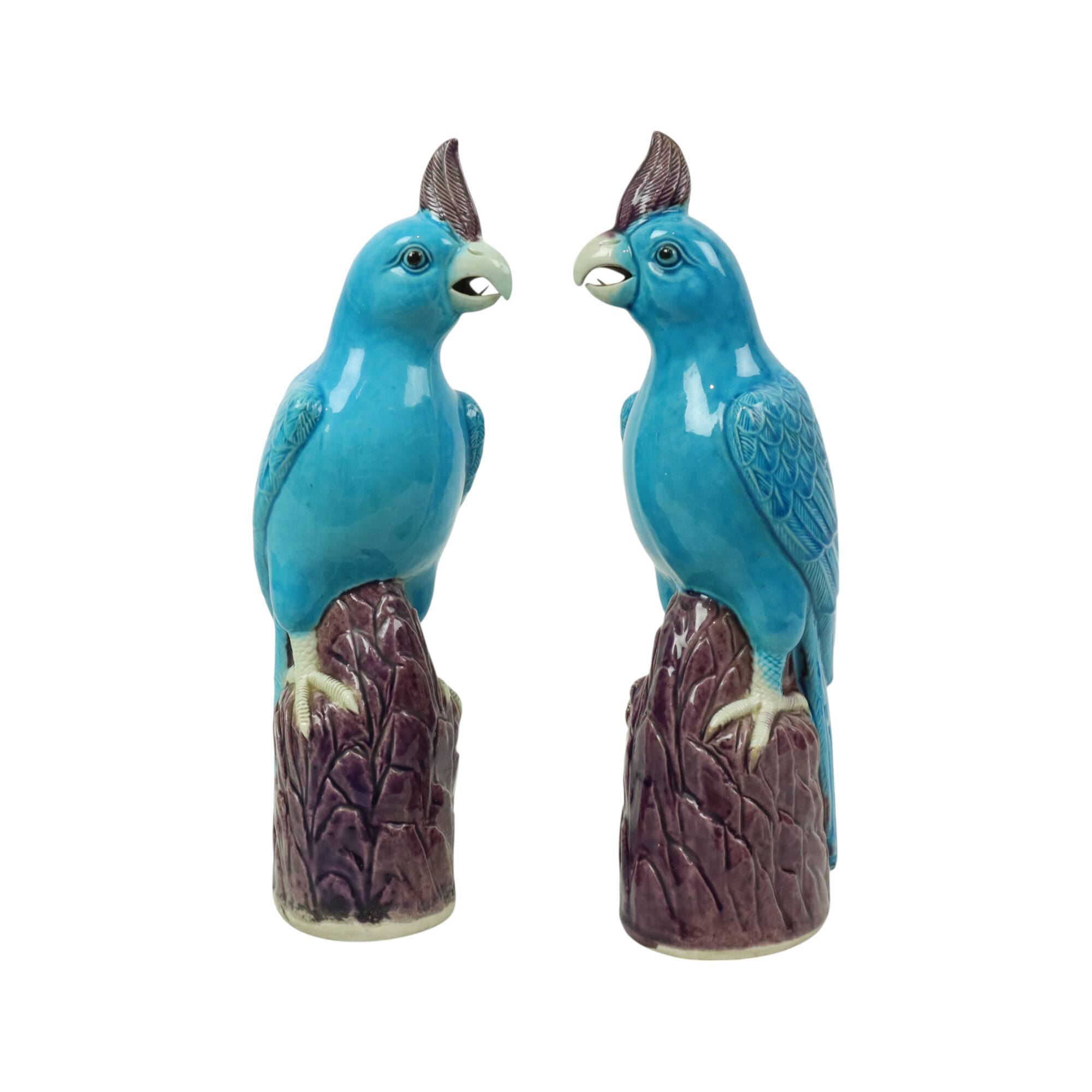Pair of Turquoise Glazed Parrots Chinese Porcelain 30cm