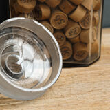 Old jar and tokens in turned wood