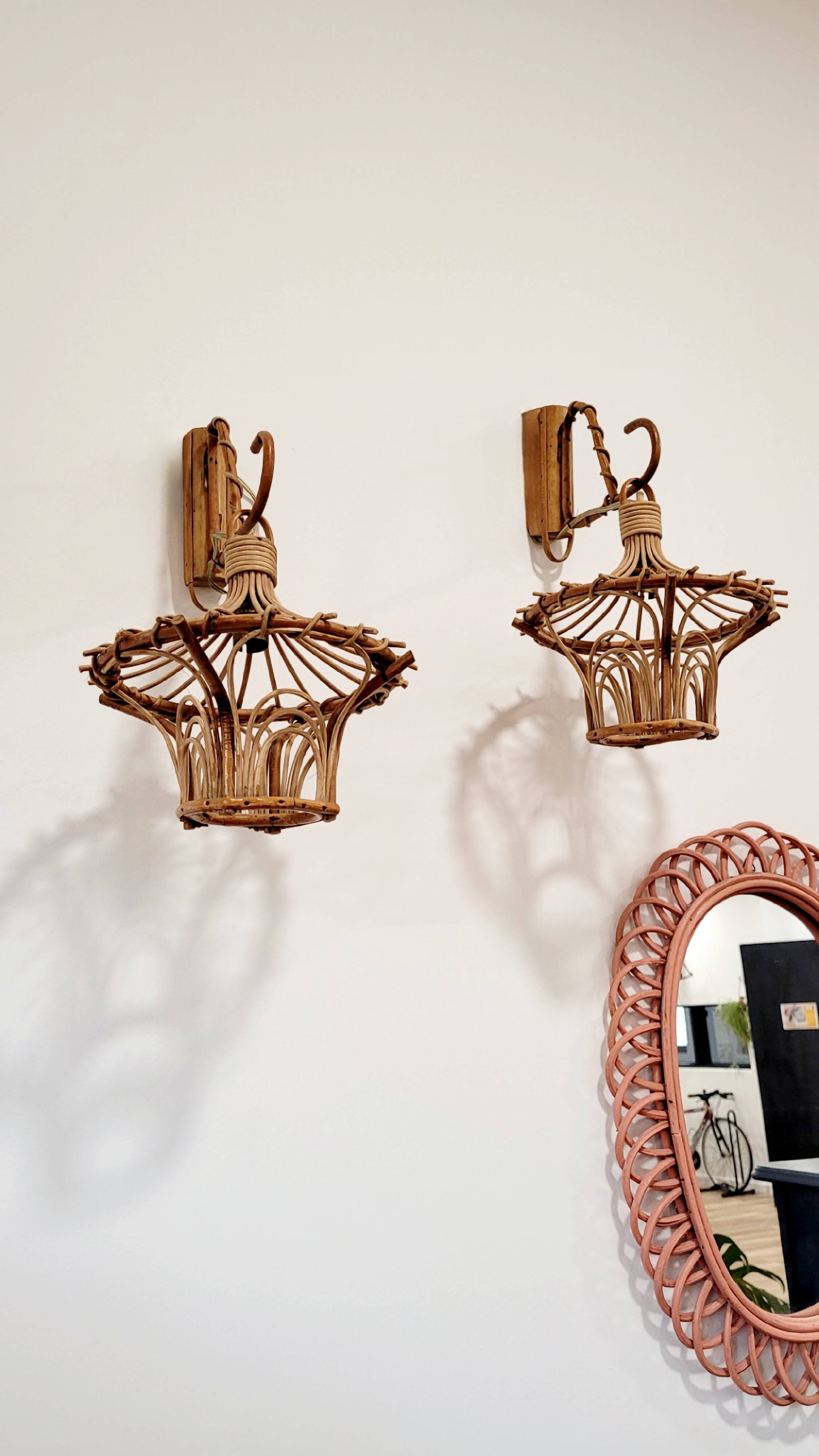 Pair of rattan wall lights