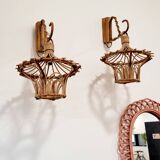 Pair of rattan wall lights