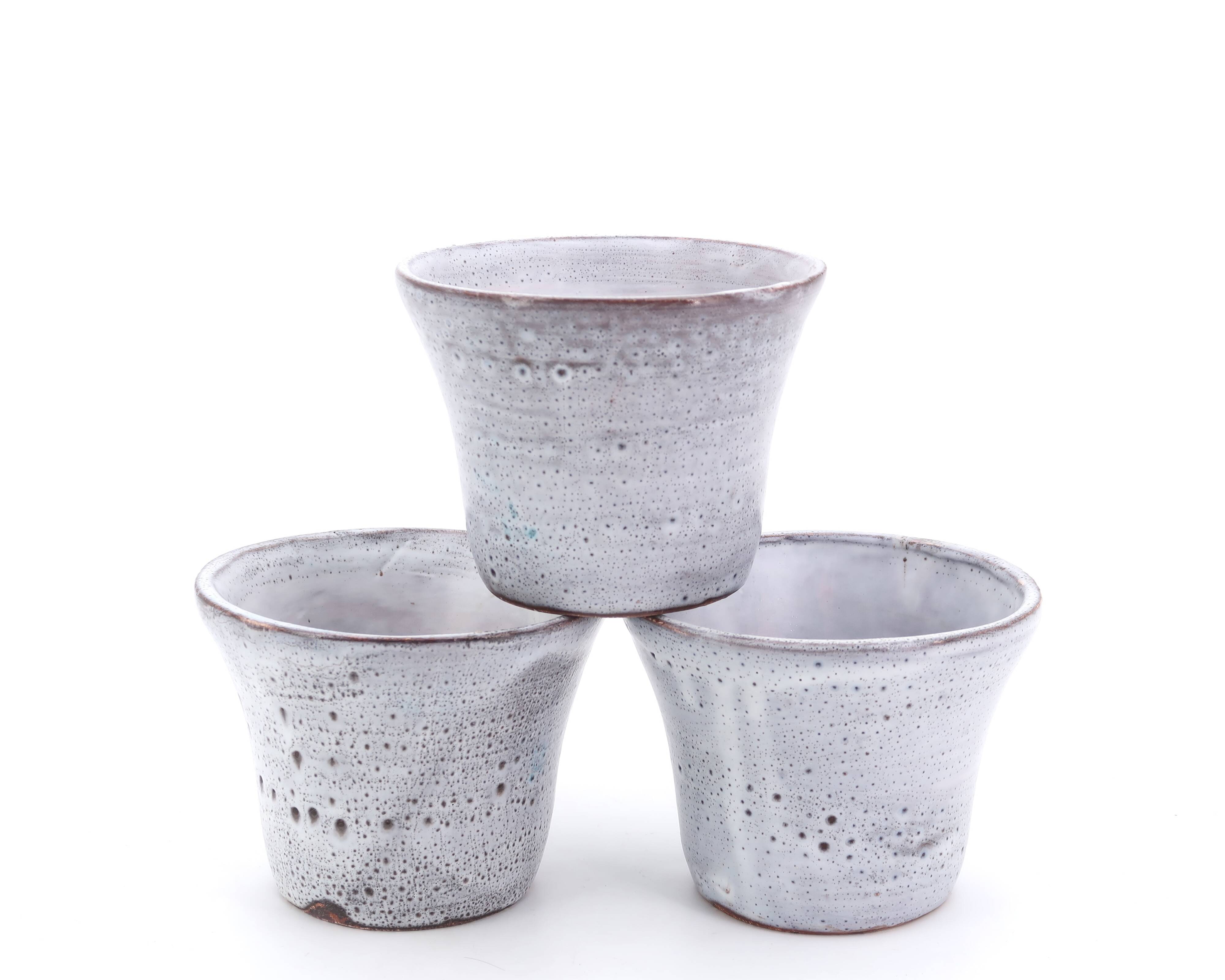 Set of 3 gray ceramic flower pots, Vallauris 1960s