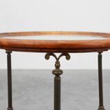 Rustic Copper and Walnut Serving Trolley with Glass Top, France ca. 1900