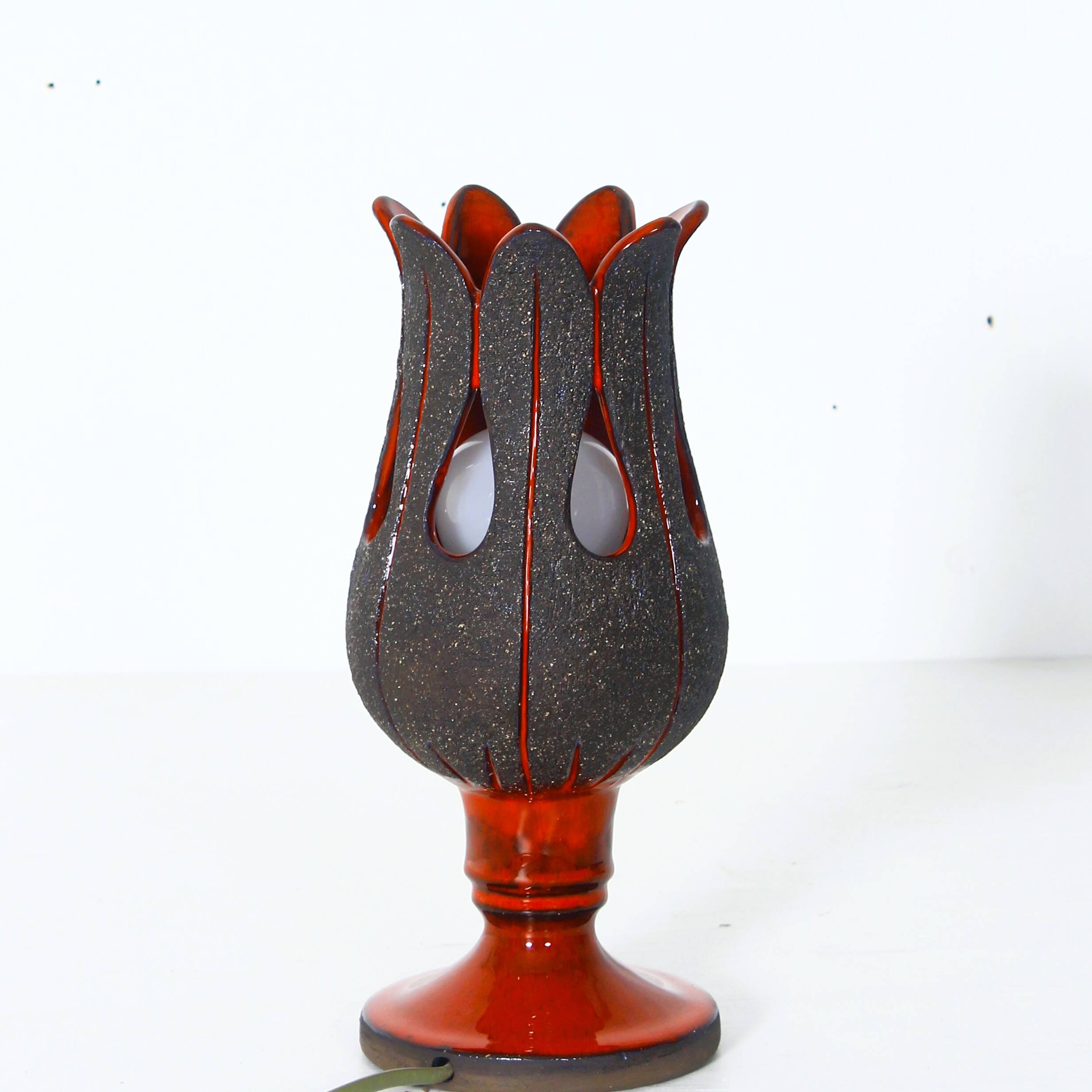 Handmade red ceramic table lamp, Sweden, 1970s