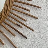 Vintage 1960s sunburst mirror, rattan, wicker, handmade - 55 cm