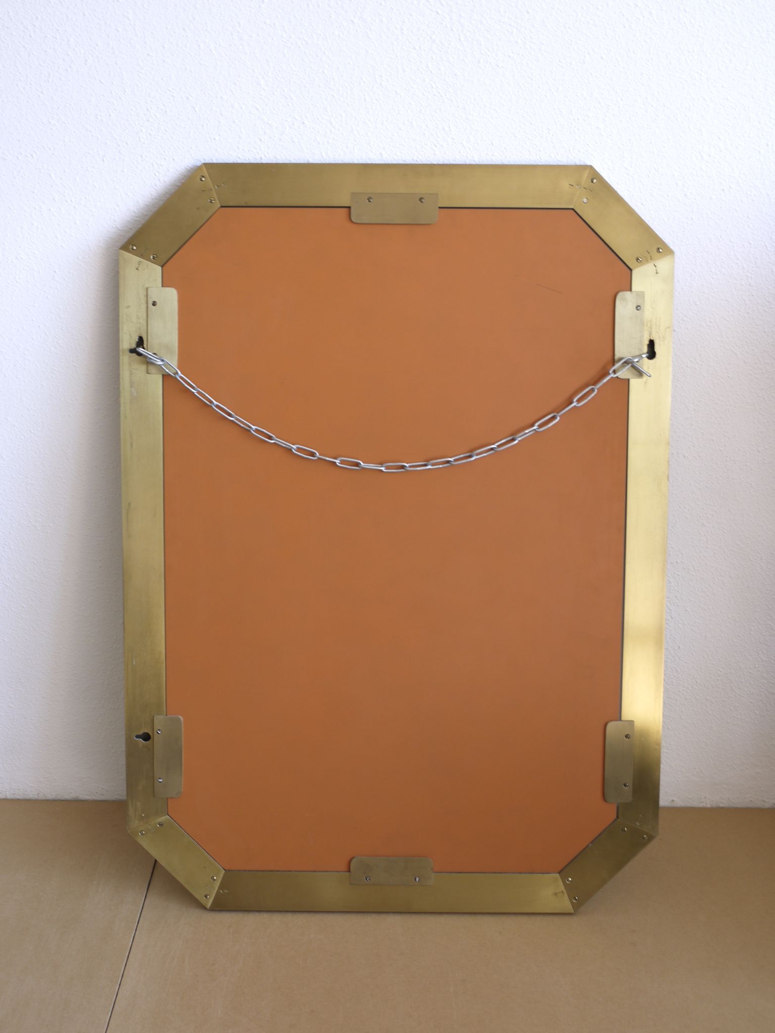 Modernist brass and glass console table & mirror. 1970s