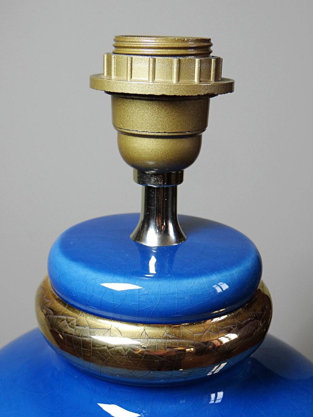 Vintage lamp Att. Le Dauphin in cobalt blue and gold ceramic, 1960s-1970s.