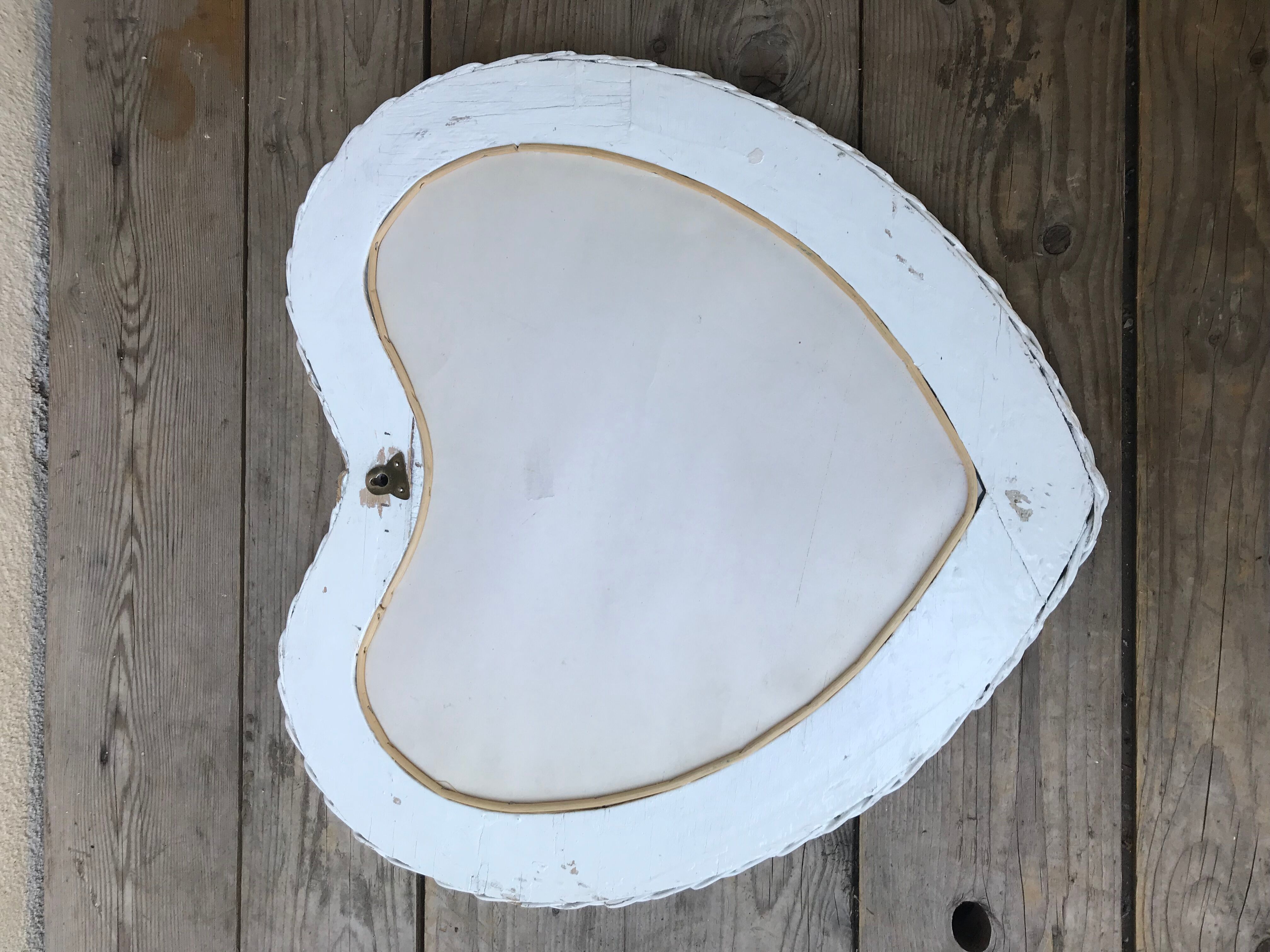 Vintage 60s white rattan mirror 46x46cm