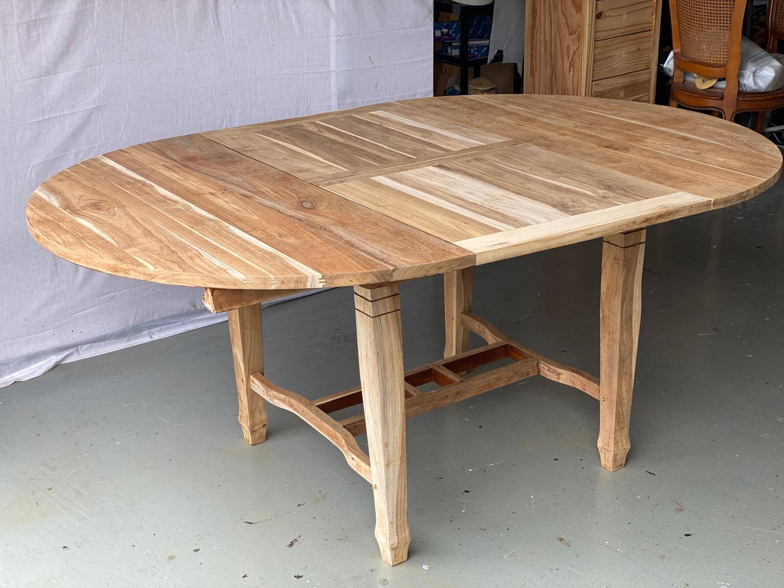 Refurbished Extendable Round Farmhouse Dining Table in Raw Solid Wood