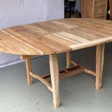 Refurbished Extendable Round Farmhouse Dining Table in Raw Solid Wood