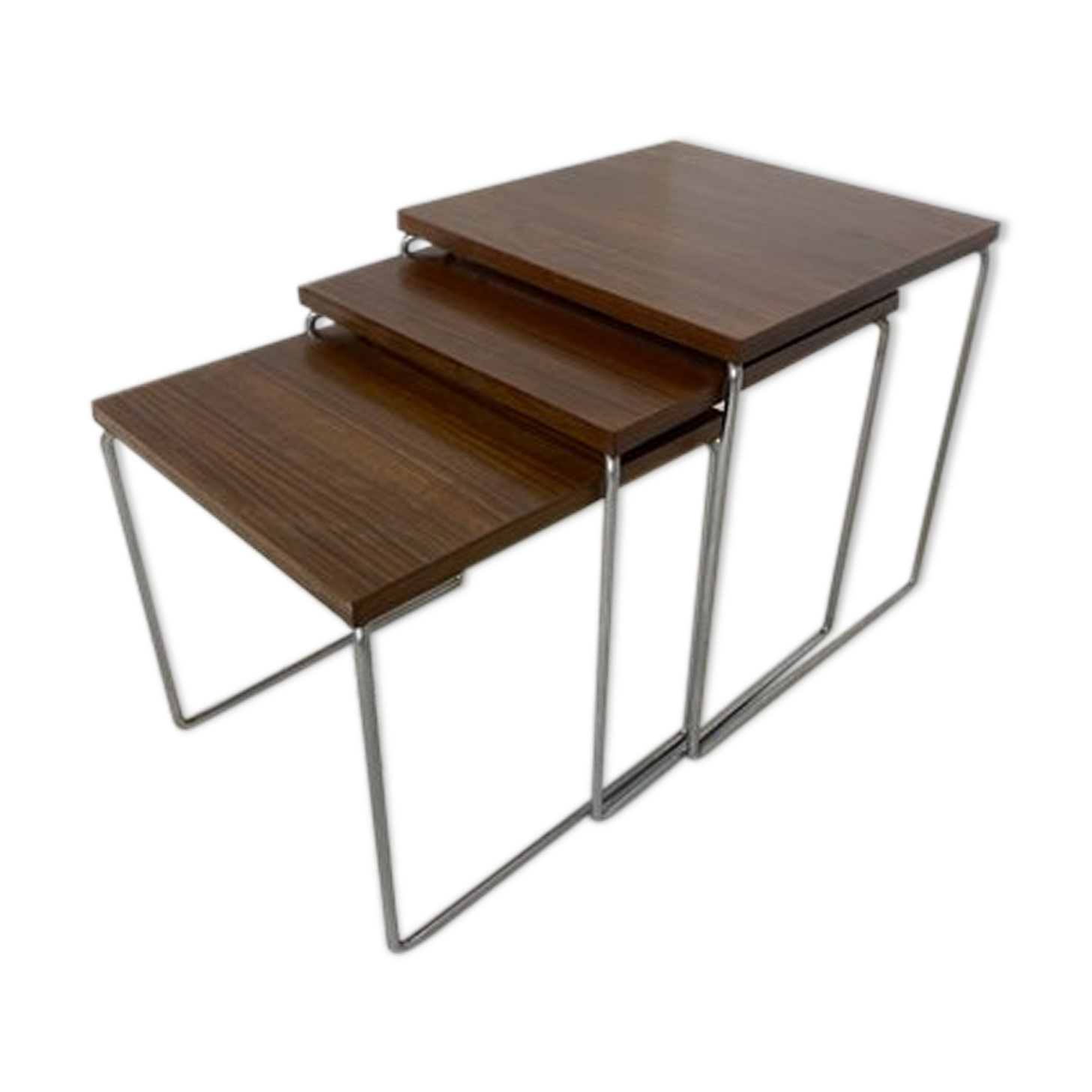 Set of 3 side tables trundle in teak and steel 1960s
