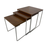 Set of 3 side tables trundle in teak and steel 1960s